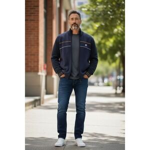 Quiksilver‎ Mens Navy Blue Full Zip Knit Sleeve Fleece Jacket Medium